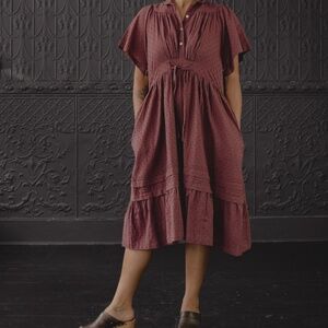 MATTA NY Theresa Swiss Dot Dress in Plum with Pockets XS NWOT